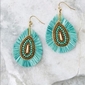 Teardrop raffia fringe earrings with hook